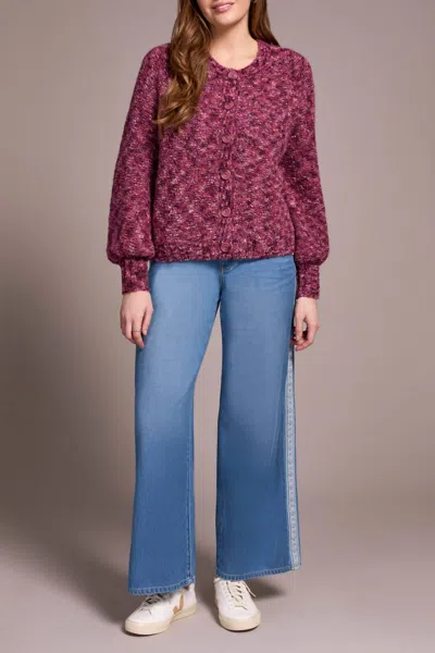 Tribal Button-front Crew Neck Sweater Cardigan In Mixed Roseberry-3316 In Pink
