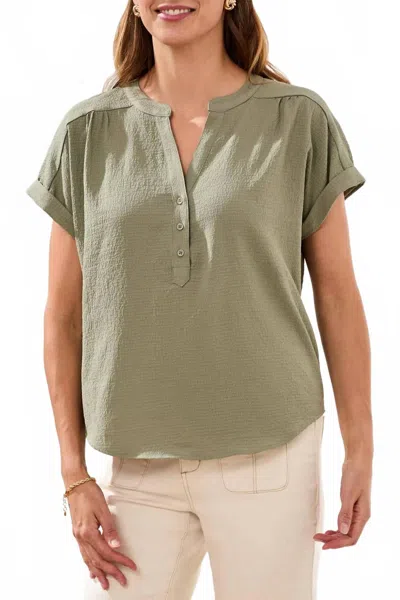 Tribal Button-front Extended Cap Sleeve Blouse In Cactus Clay In Gray