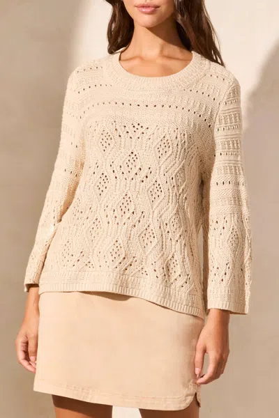 Tribal Cable 3/4 Sleeve Sweater In Safari In Neutral