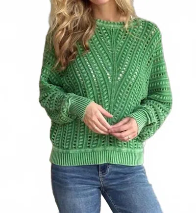 Tribal Cable Knit Special Wash Crew Neck Sweater In Field Green