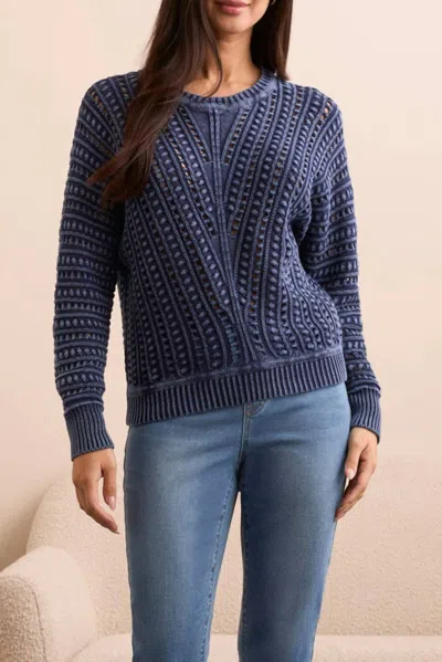 Tribal Cable Knit Special Wash Crew Neck Sweater In Nightfall In Blue