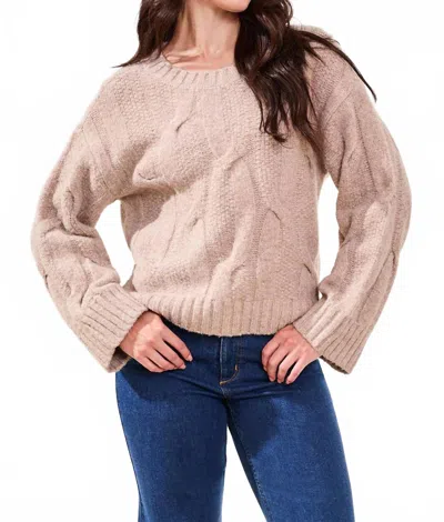 Tribal Cable Knit Textured Crewneck Sweater In Almond Latte In Neutral