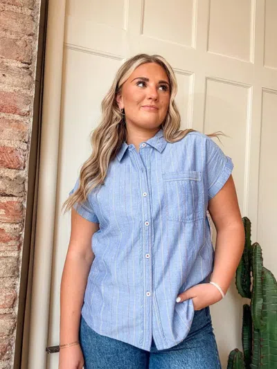 Tribal Cap Sleeve Button Down Blouse In Multiblue In Blue