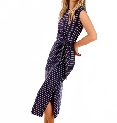 Tribal Cap Sleeve Dress With Self Belt In Jet Blue In Black