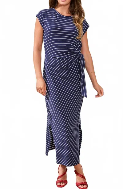 Tribal Cap Sleeve Striped Dress In Jet Blue