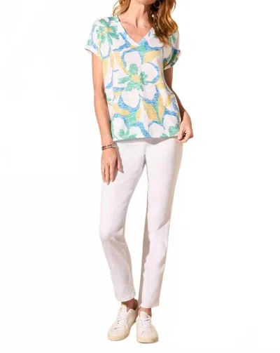 TRIBAL CAP SLEEVE V-NECK TOP IN AQUA
