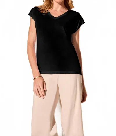 Tribal Cap Sleeve V-neck Top In Black