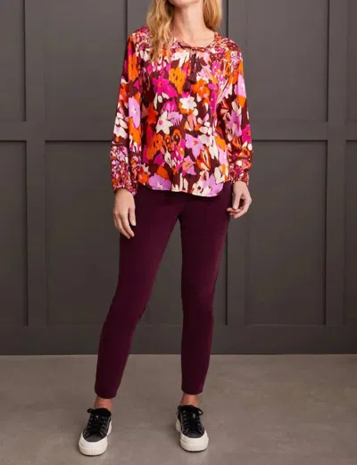 Tribal Carson Combo Print Challis Blouse In Rum In Multi