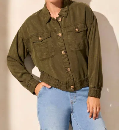 Tribal Casual Lyocell Jacket With Elastic Waist In Olive In Green