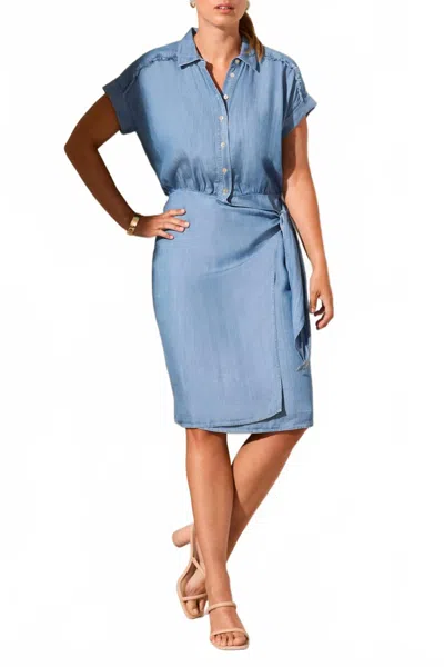 Tribal Chambray Shirt Side Wrap Dress In Scuba Blue