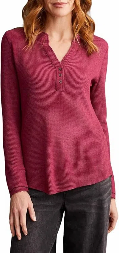 Tribal Chunky Waffle Henley Top In Heather Port Wine