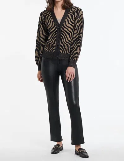 Tribal Collette Contrast Intarasia Knit Cardigan In Black And Tan