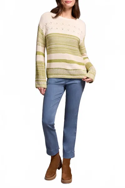 Tribal Color Block Bell Sleeve Boat Neck Sweater In Wasabi-0802 In Green