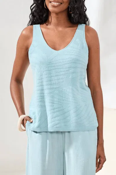 Tribal Combed Cotton Sleeveless V-neck Sweater In Aqua Sky In Multi