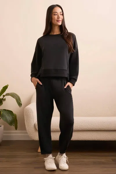 Tribal Combo Crew Neck Top With Hidden Pockets In Black