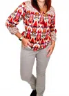 Tribal Combo Pattern Blouse In Earth Red In Red