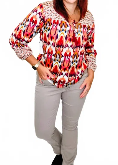 Tribal Combo Pattern Blouse In Earth Red