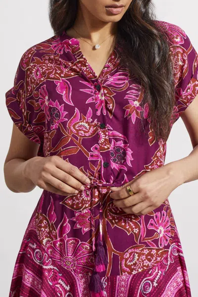 Tribal Combo Print Dress With Waist Drawcord In Daquiri In Purple