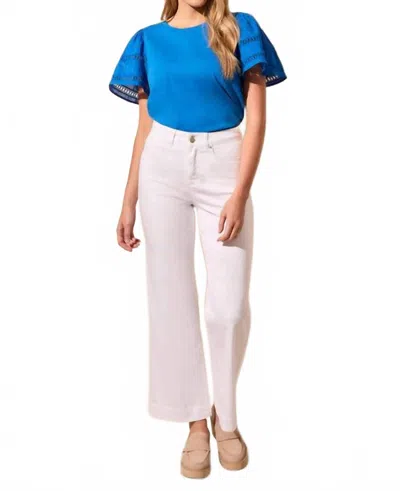 Tribal Comfort Stretch Fly Front Wide Leg Pants In White In Blue