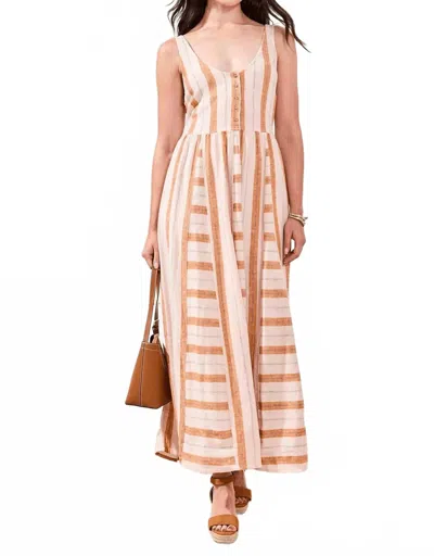 Tribal Contrast Inserts Adjustable Waist Sash Midi Dress In Sahara Beige In Nude