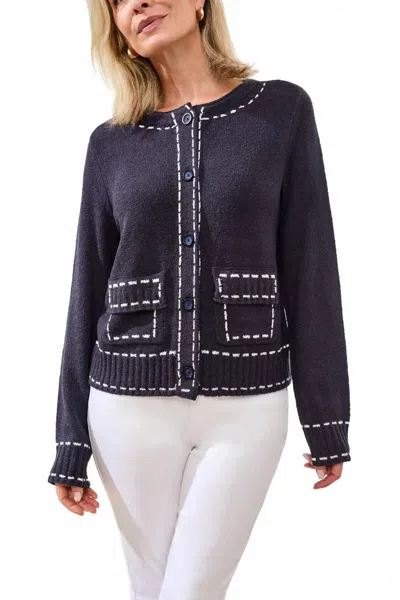 Tribal Contrast Stitch Cardigan In Jet Blue