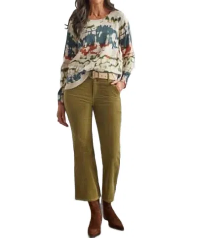 Tribal Corduroy Wide Hem Slit Pants In Mosstone In Green
