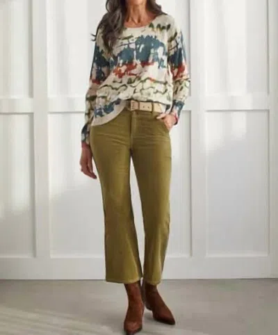 Tribal Corduroy Wide Hem Slit Pants In Mosstone In Multi