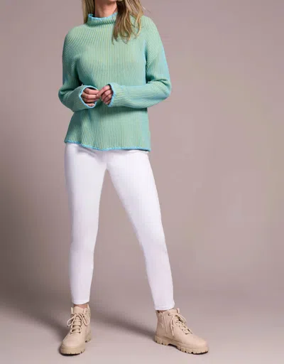 Tribal Corinne Combed Rib Funnel Neck Sweater In Mistblue In Green