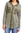 Tribal Cotton Button-up Shacket In Clover Leaf In Multi