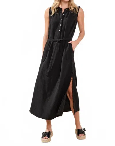 Tribal Cotton Crinkled Gauze Maxi Dress In Black