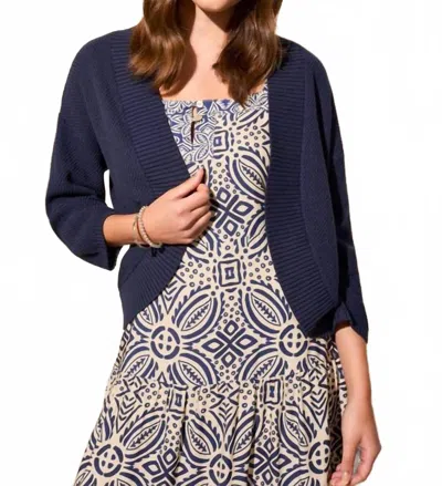 Tribal Cotton Curved Cocoon Cardigan In Jet Blue