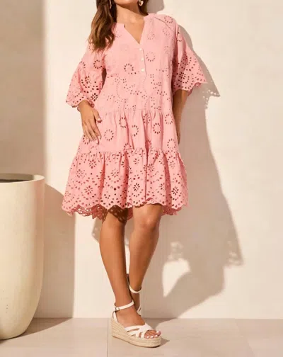 Tribal Cotton Eyelet Ruffle Short Sleeve Tiered Dress In Shellpink