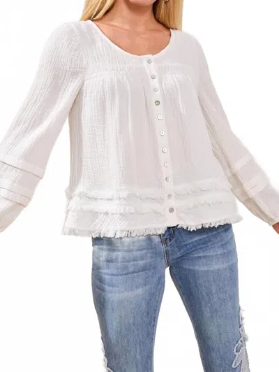 Tribal Cotton Gauze Balloon Sleeve Boho Blouse In White