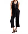 Tribal Jumpsuit With Sash And Pockets Button Front In Black In Black