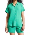 Tribal Cotton Gauze Button-up Shirt With Short Sleeves In Jademist In Multi
