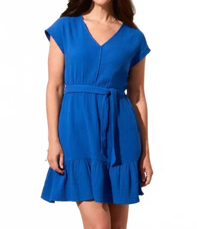 Tribal Cotton Gauze Cap Sleeve Mini Dress In Calypso Blue