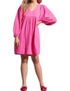 Tribal Cotton Gauze Puffy Sleeve Dress In Hot Pink In Pink