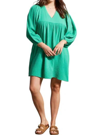 Tribal Cotton Gauze Puffy Sleeve Dress In Jademist In Multi