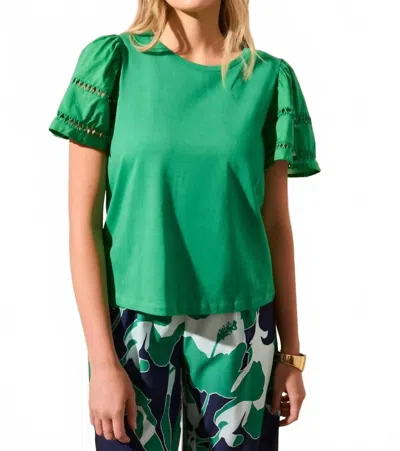 Tribal Cotton Jersey Flutter Sleeve Top In Kelly Green