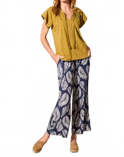Tribal Cotton Slub Knit Short-sleeve Notch Neck Top In Greenmoss