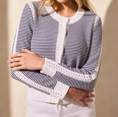 Tribal Cotton Sweater Cardigan In Jet Blue In Black