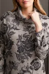 Tribal Cowl Neck Sweater In Cream Grey Melange-black Floral In Multi