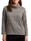 Tribal Cowl Neck Top With Zipper Accent In Rust In Multi