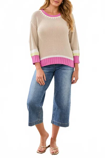 Tribal Crew Neck Cotton Sweater With Contrast Stitch Detail In Wisteria-1321 In Multi