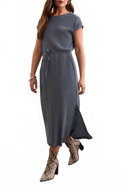 Tribal Crew Neck Dress In Slate Blue
