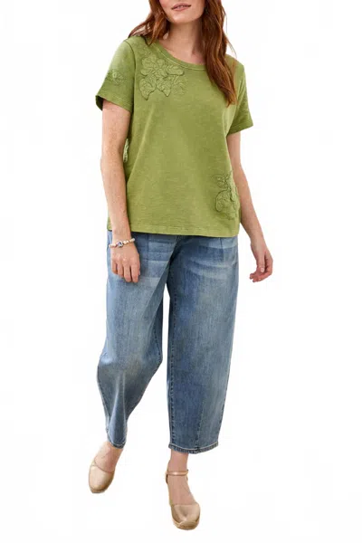 Tribal Crew Neck Embroidery Applique T-shirt In Kiwizest In Green