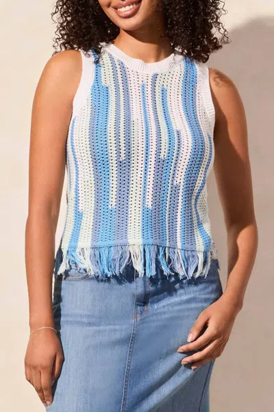 Tribal Crew Neck Fringed Vest In Sailboat Multi In Blue