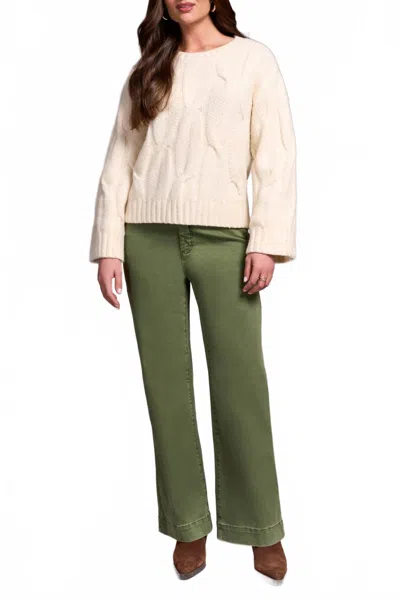 Tribal Crew Neck Loose Fit Cable Sweater In Cream In Beige