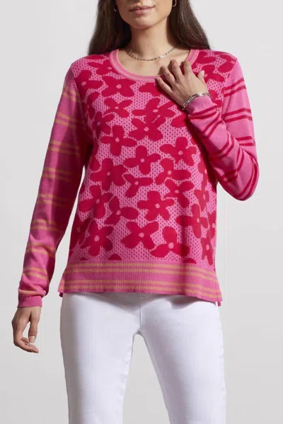 Tribal Crew Neck Pointelle Sweater In Pink