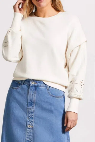 Tribal Crew Neck Pullover Cutout Sleeve In Eggshell In White